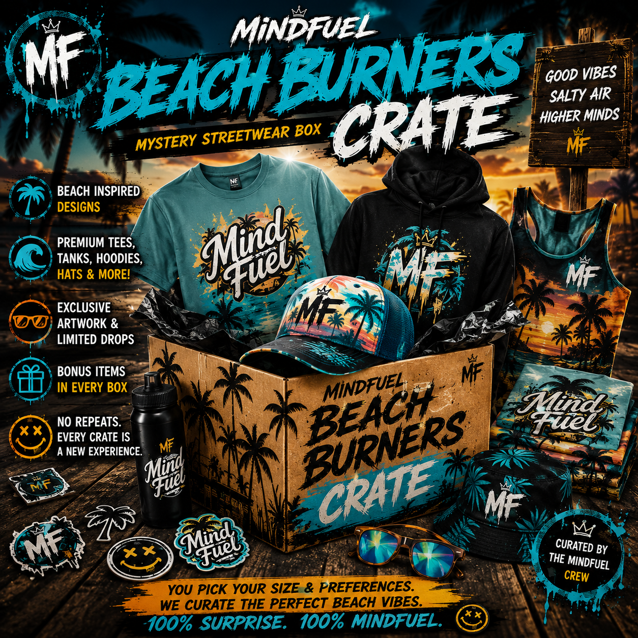 MindFuel Beach Burners Crate – Tropical Mystery Streetwear Collection